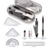8pcs Deli Compass Ruler Set With Ruler Protractor Compass Eraser 0.7mm Lead Refills Mechanical Pencil Simple Multifunctional Portable Student Drawing