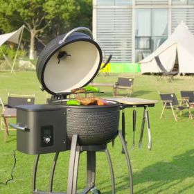 24 "Ceramic Pellet Grill with 19.6" diameter Gridiron Double Ceramic Liner 4-in-1 Smoked Roasted BBQ Pan-roasted for Outdoors Patio (Color: as Pic)